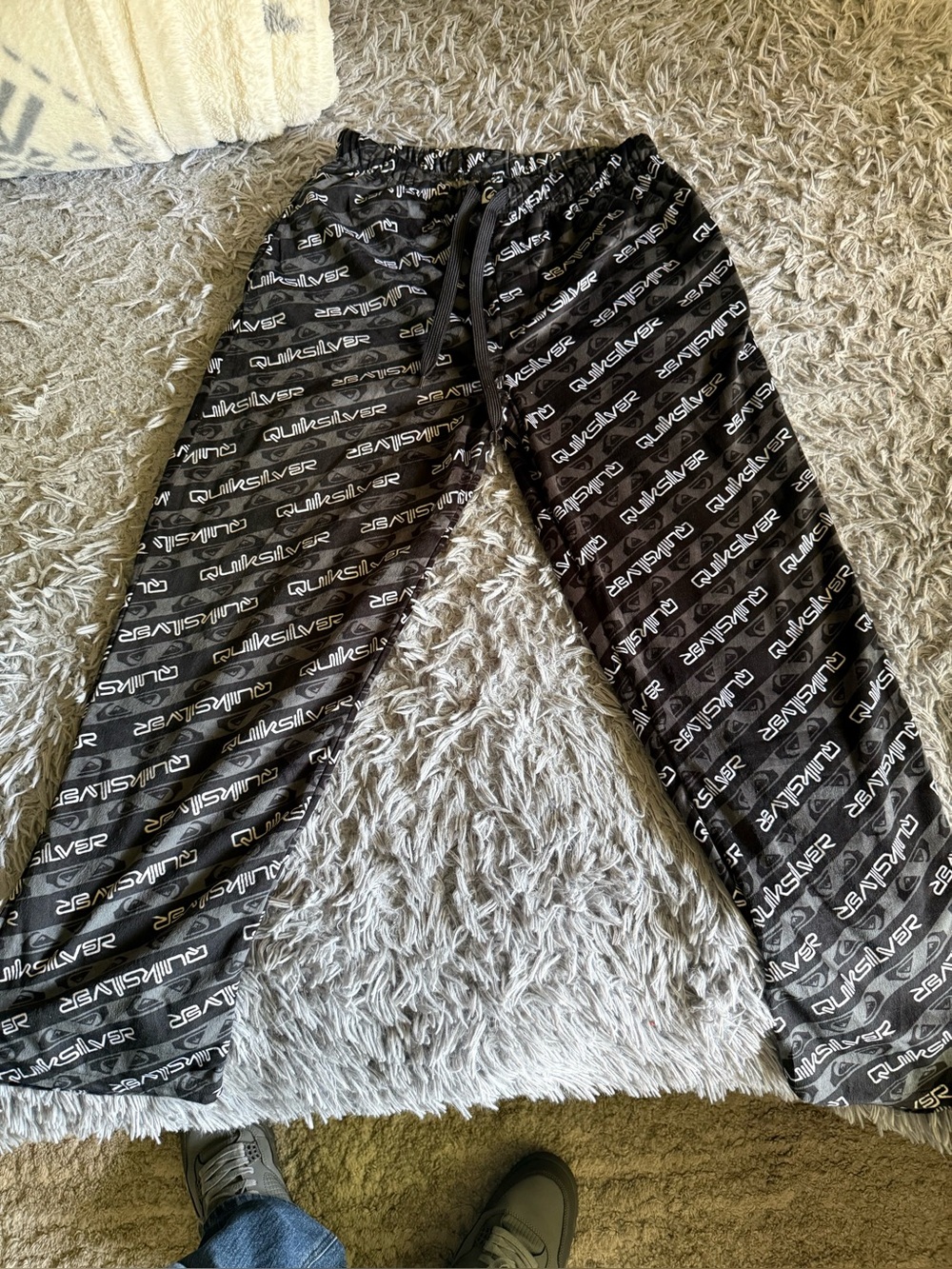 Quiksilver Black Lounger Pants with White Logo Print